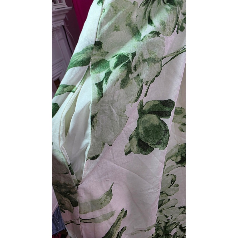 Taylor Green Floral Wide Leg Jumpsuit Ruffle Strap Cotton Womens Size Medium - Picture 8 of 13